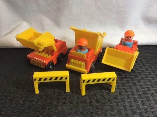 Fisher Price Little People Vintage Set Of Three Construction Trucks And More