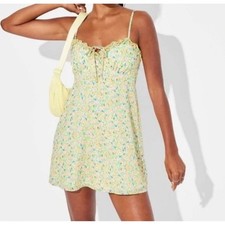 Wild Fable Womens Floral Mini Dress Green Orange Pink Smocked Back M Cottage