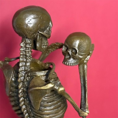 Vintage Skull Memento Mori Bronze Skeleton Statue Sculpture Marble Carl Kauba