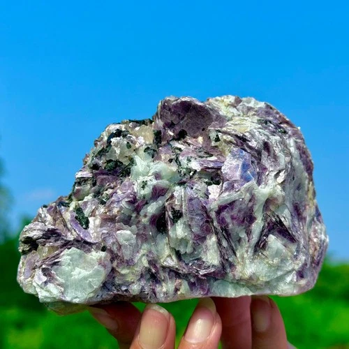 1.62LB Natural Purple Lepidolite with Black Tourmaline Crystal Mineral Specimen