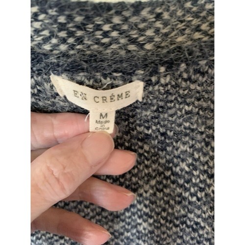 Shawl Sweater Cardigan women's M, Blue White Tassel Fringe Knit - Picture 3 of 4