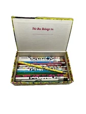 Vintage General Box Company Foiled Sunglasses Pencil Box With 33 Vintage Pencils