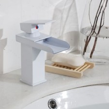 White Painting Wide Waterfall Bathroom Basin Sink Faucet Single Hole Mixer Taps
