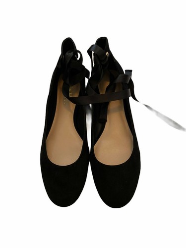 Lord & Taylor 424 Fifth Women’s Ankle Strap Penelope Black Tie Up Flat Shoes Ne - Picture 7 of 8