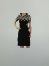 YYIGAL Knit Lace Fit-and-Flare Dress - Black with White & Pink Size S