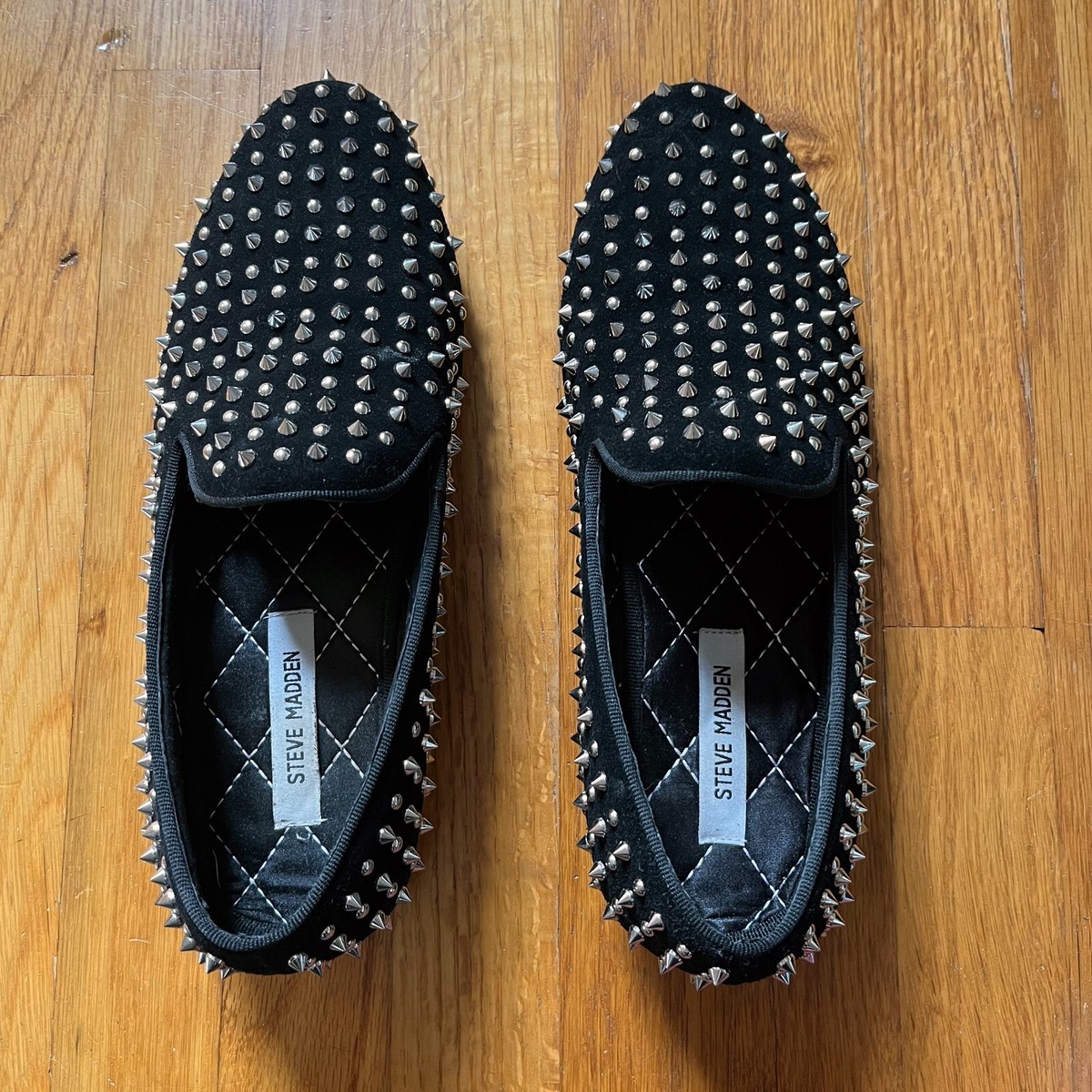 STEVE MADDEN Suede Black Spike Studded Slip On Shoe Loafer