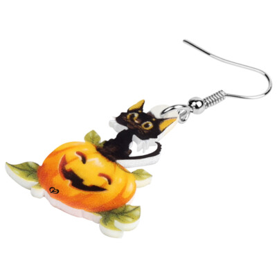 Halloween Black Cat & Pumpkin Earrings - Hypoallergenic Dangle Earrings For Women & Girls - View #11