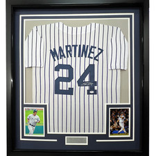 Framed Autographed/Signed Tino Martinez 33x42 Pinstripe Jersey PSA/DNA COA