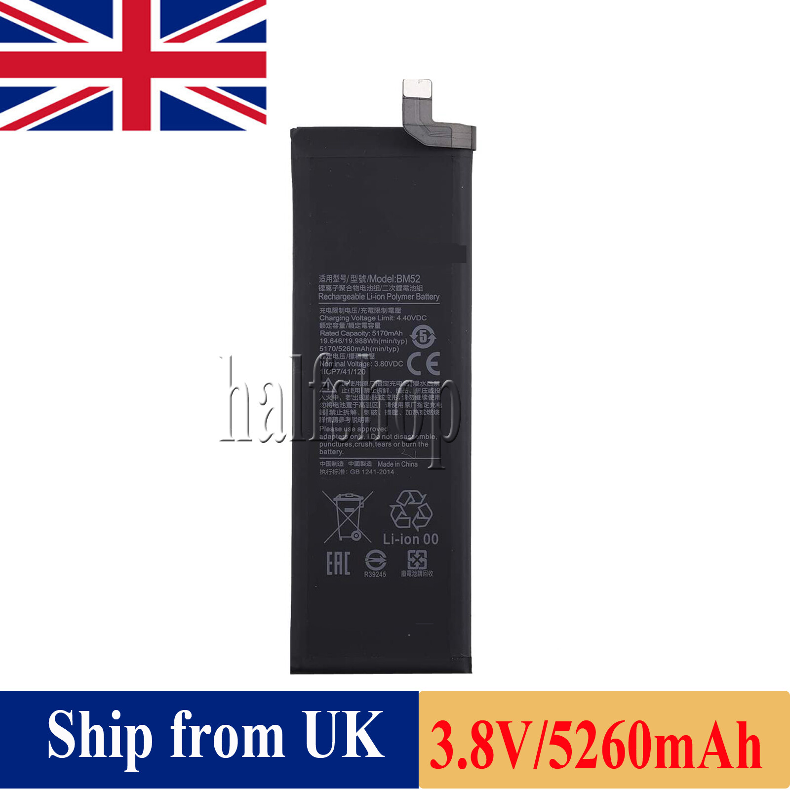 New Replacement Battery for Mi Note 10 Pro 5260mAh BM52 M1910F4S