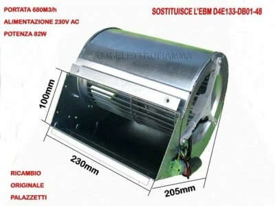 YES VENTOLA VENTILATORE CENTRIFUGO FANDIS CAMINIO PALAZZETTI 230V- 82W - 680m3/h NEW