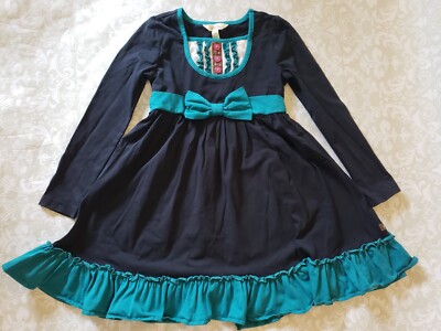 Matilda Jane 6 Black Teal Bow Sense of Wonder Once Upon A Time Christmas Dress