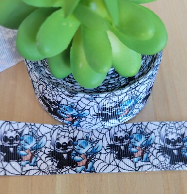 1 Inch (1YD) Lilo & Stitch Halloween Grosgrain Ribbon Angel Spiderwebs Disney
