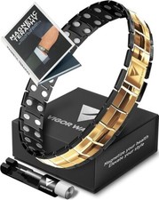 Vigor Wave  Magnetic Therapy TITANIUM Bracelet for Men, Black  Gold OPEN BOX 