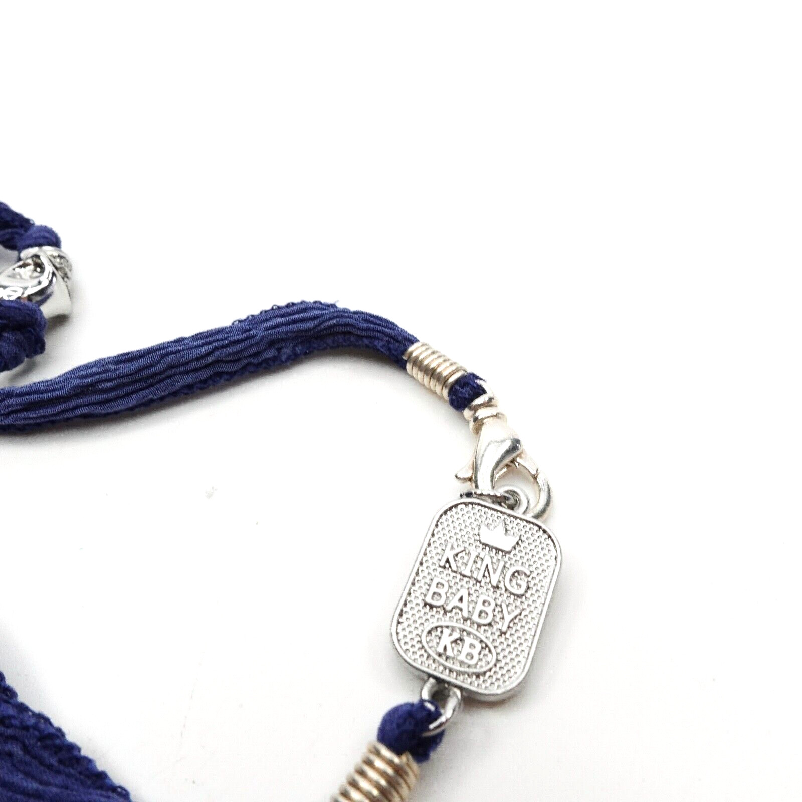 King Baby Studio Multi Wrap Blue Silk Bracelet With Skull Silver Alloy Beads