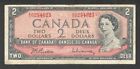 1954 Ink Smear Error Bc-38b-E2-ii $2.00 * Rare Bank of Canada Qeii Two Dollars