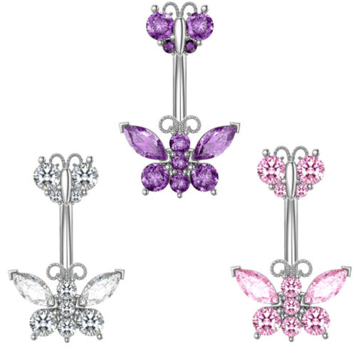 Stainless Steel Butterfly Zircon Fake Belly Button Ring Body Jewelry For WomenD6
