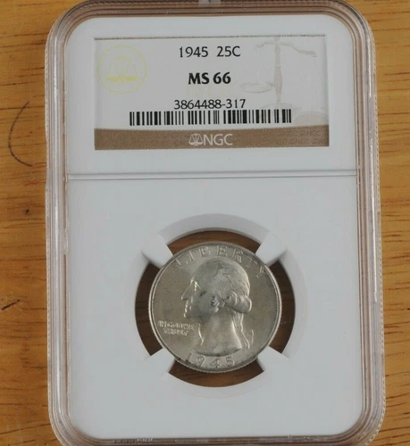 1945-P Uncirculated Washington Quarter Certified NGC MS 66