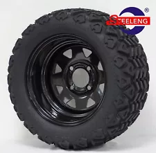 GOLF CART 12" BLACK STEEL WHEELS and 20"x10"-12" ALL TERRAIN TIRES (SET OF 4) 
