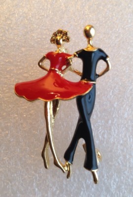 BALLET DANCERS BROOCH PIN Black & Red Enamel