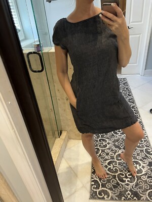 knee length dresses for ladies Linen Tunic Dress Black
