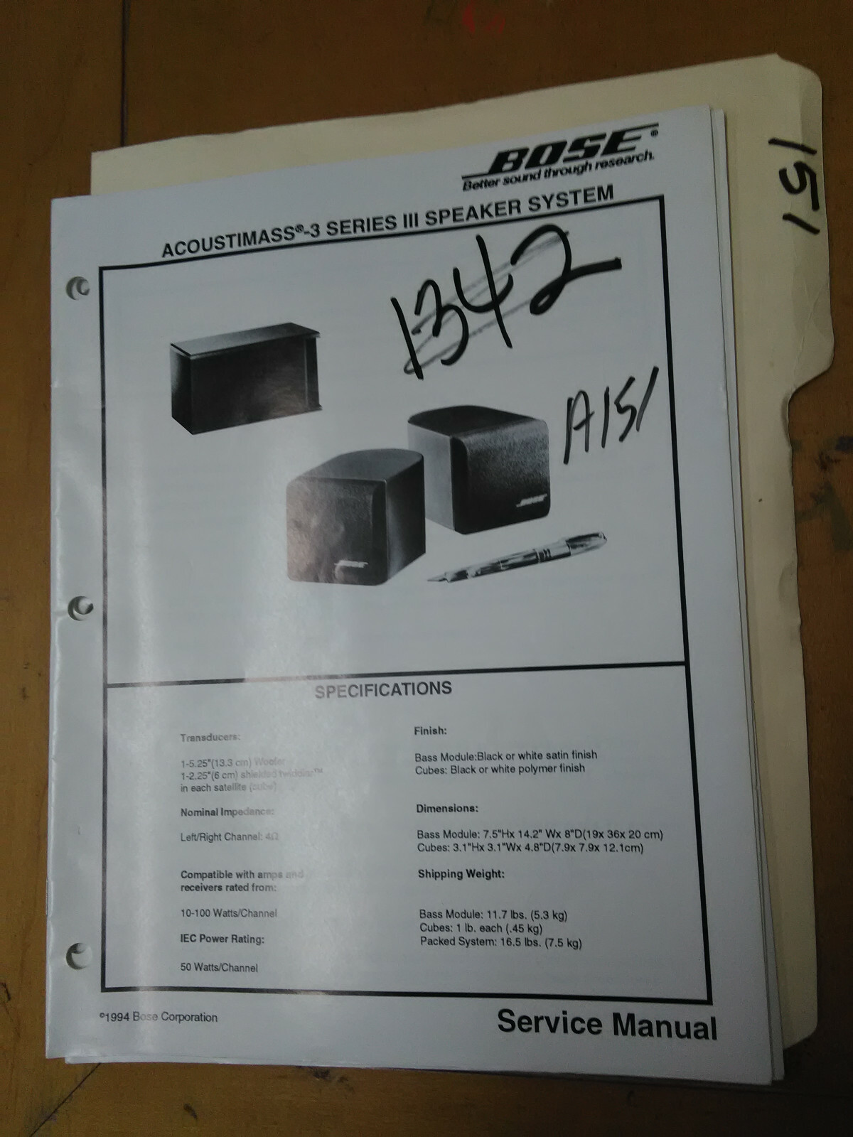 Bose Acoustimass 3 III Service Manual Original Repair Book Stereo Speaker System