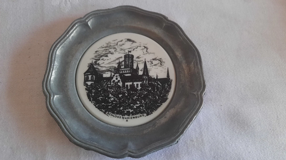 8 Untersetzer kleine Wandteller Zinn mit Keramikeinsatz, alt, vintage, Hannover