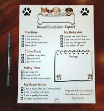 Dog Kennel/Day Care/Dog Sitters Report Cards 50 Page, 8.5 X 11 Pad 