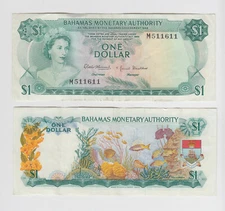 BAHAMAS P.27  1 DOLLAR 1968 QEII  VERY FINE  LOW SHIPPING  WE COMBINE 2111 yyy