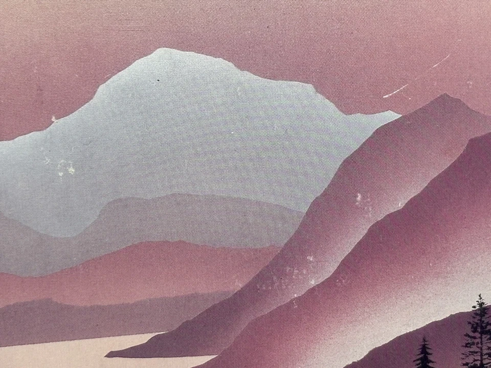 Vintage Minimalist Triptych Coastal Ocean mountains trees - Image 3 of 4