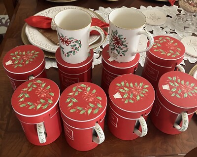 NIB Lenox Holiday Warmest Wishes (4) ''Tis the Season'' and (4) ''Make Merry'' Mugs