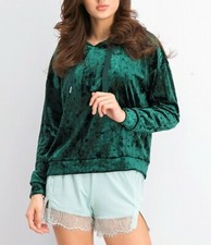 Alfani Green Velvet Sleep Hoodie Pajama Top soft Christmas Gift women's sz XS-2X