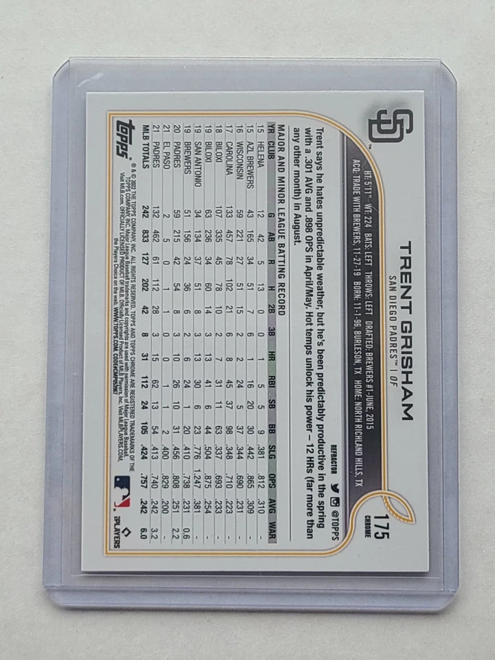 2022 Topps Chrome Trent Grisham Refractor Card - Image 2 of 2