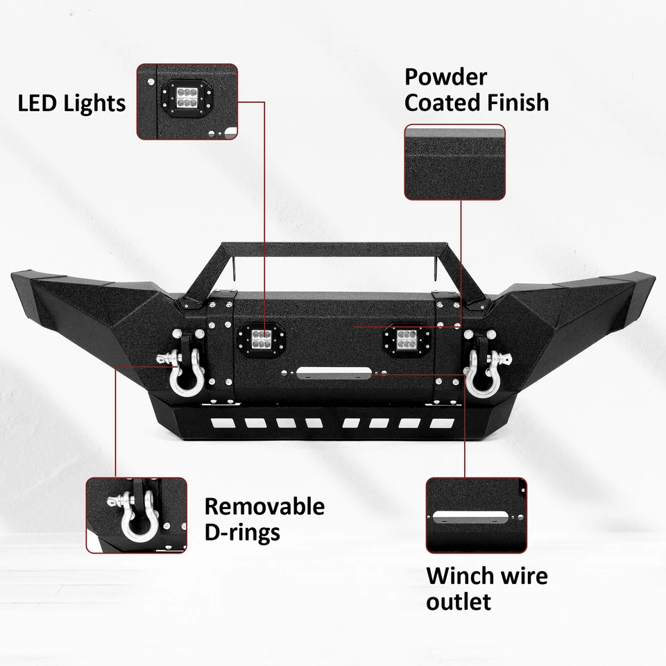 Fits Toyota Tacoma 2005-2015 Front Bumper Steel with LED Lights & Winch D-rings - Image 3 of 4