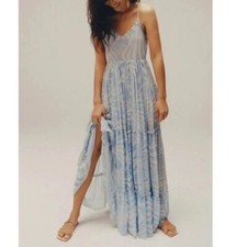NWT MISA Los Angeles Kalita Maxi Dress Tiered in Casablanca Blue Sz XL