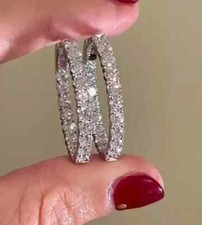 2Ct Round Lab Created Diamond Women's Huggie Hoop Earrings 14K White Gold Plated