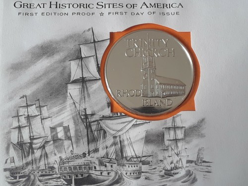 1972 Franklin Mint, proof silver medal RHODE ISLAND-TRINITY CHURCH - Picture 2 of 4