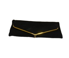 Vintage Garay Black Fold Over Clutch Handbag Formal Evening Bag Goldtone
