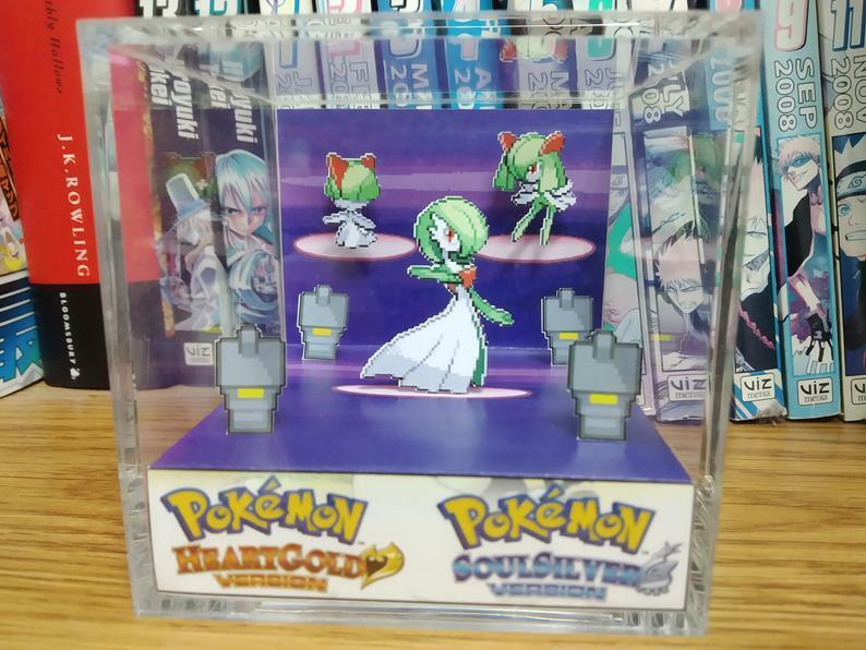 Pokemon Gardevoir Evolution Handmade Diorama - Gameboy Gaming/Retro Cube- Fanart