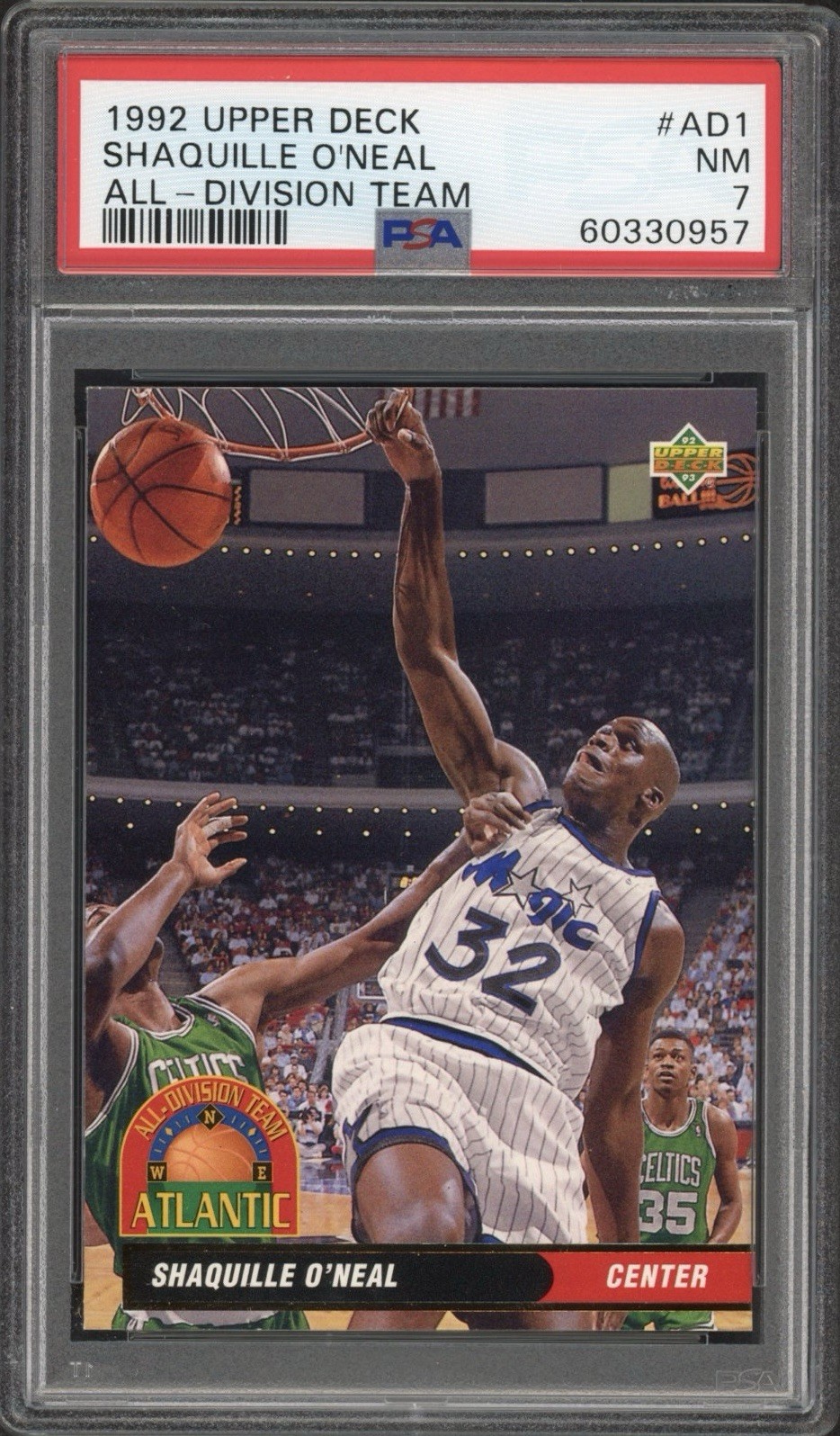 1992 Upper Deck Shaquille O’Neal All-Division Team Rookie RC #AD1 PSA 7 NM HOF