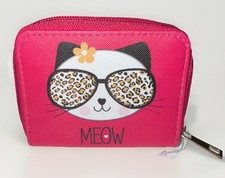 Pink Cat Coin Purse Wallet Meow Leopard Sunglasses Small Zip Pouch 3x4 NEW