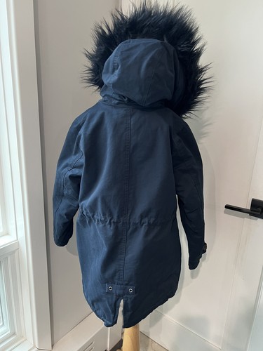 Zara Kids Navy Fur Trim Parka Coat Girls Size 9 Removable Hood - Picture 2 of 5