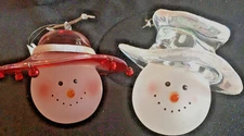 2 Department 56 Frosted  Mr. & Mrs. Snowman Head W/Fancy Hats Christmas Ornament
