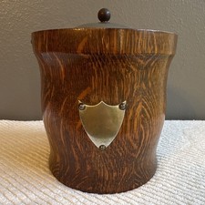 Antique English Oak Tiger Oak Biscuit Barrel Tea Caddy Edwardian Late Victorian