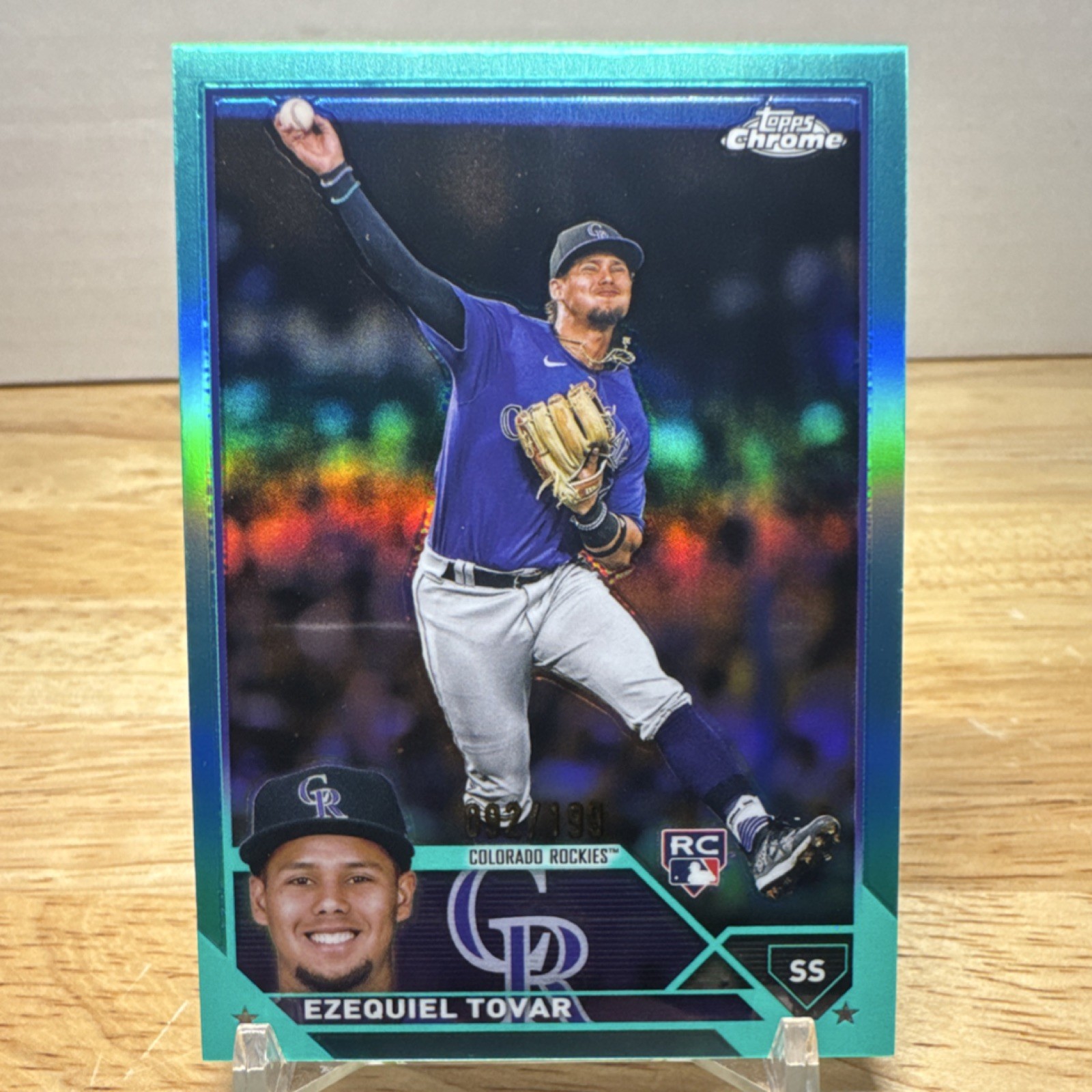Topps 2023 Chrome Ezequiel Tovar Rookie Aqua Refractor #106 092/199 Rockies MLB