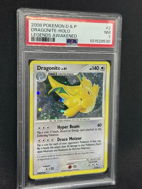 2008 Pokemon Legends Awakened Dragonite Holo 2/146 PSA 7 HUGE SWIRL HOLO BLEED🔥