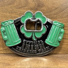 "Official Irish Drinking Team" Belt Buckle with Bottle Opener Shamrock