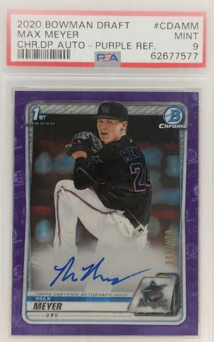 2020 Bowman Draft Max Meyer Purple Auto /250 PSA 9 #004 Marlins 1st