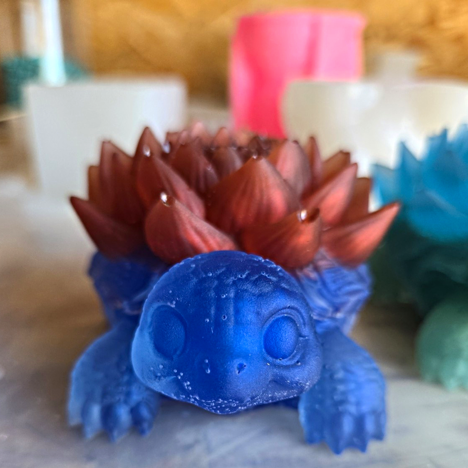 Blue Turtle Figurine Collectible Turtle Reptile with Lotus Flower Shell ...