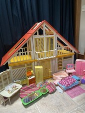 Vtg 1979 Barbie Dream House Mattel A Frame Dollhouse w/ Furniture Accessory Lot