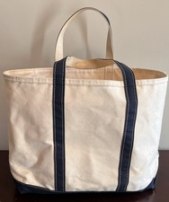 L. L. Bean Freeport Maine Boat  Tote Cream And Navy